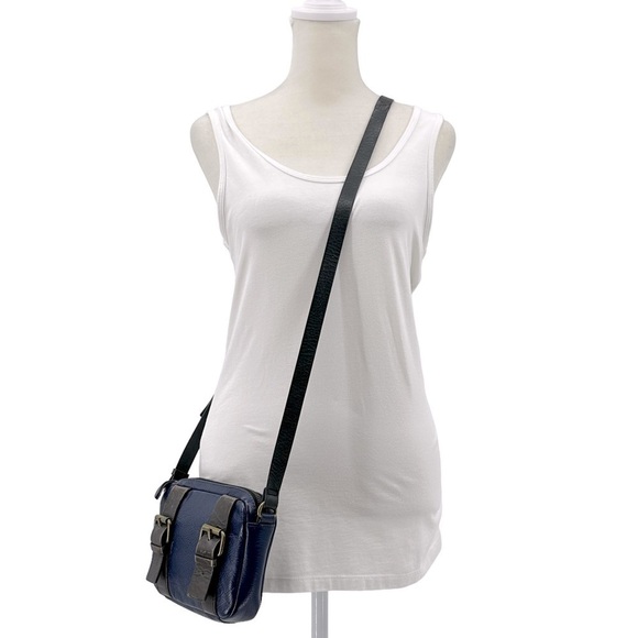 Kelsi Dagger Grasslands Little Crossbody Double Buckle Bag Navy & Brown Purse - Picture 4 of 6